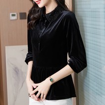 빅터틀 스터드 벨벳 셔츠 추동 긴팔 상의 프릴 셔츠 여