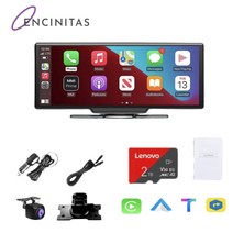 ENCINITAS 카플레이 안드로이드 오토 모니터 차량 올인원 내비게이션 블루투스 블랙박스, 전방렌즈 2TB 마이크로 SD카드
