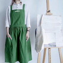 내츄럴 편한 롱 원피스 앞치마 주방 가드닝 꽃집 원예용 어린이집 유치원 베이커리 베이킹 고급 천연 린넨 빅 북유럽 감성 모던 심플 카페 홈카페 바리스타 공방 미용사 캠핑, A 타입, 그린