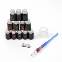 크리스탈 12색 펄잉크 유리 만년필 세트(바이올렛)