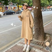 꾸안꾸 여성가을원피스 하객원피스 엄마등원룩 두툼 빅사이즈여성원피스 결혼식하객룩 후드 여성니트원피스 세여성 여자가을코디 기모 원피스 LJM-12