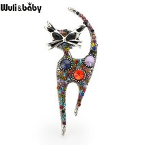 패션 브로치 Wuli amp baby 빈티지 라인 석 고양이 여성용 금속 멀티 컬러 애니멀 캐주얼 파티 핀 선물
