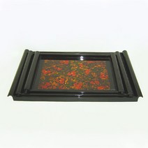 꽃무늬쟁반 (대중소) 칠기공예품 3세트 대나무쟁반