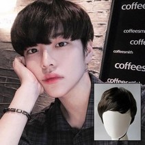 남자 미용 가발 긴머리 굵은 웨이브 정수리 가림, 내츄럴블랙 onesize
