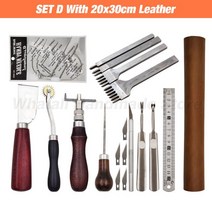 전문 손 바느질 가죽 공예 도구 키트 안장 그루버 스티칭 펀치 조각 작업 세트 DIY 액세서리용, SET D With Leather