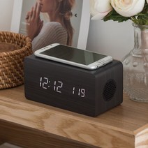 [진영쇼핑] 3in1 LED 탁상시계 무선충전 블루투스 스피커, 블랙