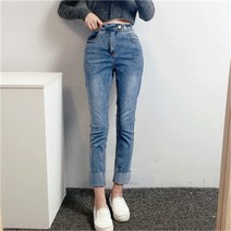 셀러허브 패션 [비위치] 랩버튼 슬림 롤업 데님 청바지 (S~2XL)