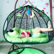 라탄그네의자 매장용 1인용 2인용 행잉체어 둥지의자 전원주택 인테리어 요람의자, 더블 녹색