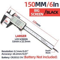 플라스틱 캘리퍼스 페이코미터 디지털 전자 눈금자 버니어 측정 도구 캘리브레이터 마이크로 미터, 빅스크린 블랙150