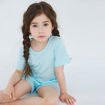 [미니케이] 쿨민트 여름모달 반팔 유아동 주니어 내의 실내복 상하의세트