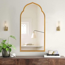 NicBex 아치 벽 거울 창문 거울 디자이너 스타일 금속 프레임 화장대 거울 거실 침실 및 욕실용 78.7x50.8cm(31x20인치) 블랙, Gold Arch_31x20