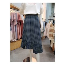 [온앤온] W몰 밑단 프릴 체크 언발 스커트 JW0AS520