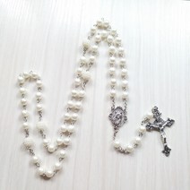 묵주 기도 천주교 성물 선물 QIGO 화이트 아크릴 진주 긴 가톨릭 목걸이 크로스 펜던트 묵주 종교 보석, 한개옵션0