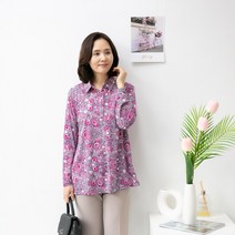 엄마옷마미소 장미카라셔츠 큐빅장식 빅사이즈 5060중년여성 미시룩 꽃무늬블라우스 지퍼반집업티 칼라티셔츠 할머니티셔츠 부드러운스판티 엄마꽃티