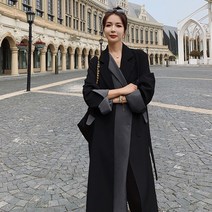 러블리 EWQ-트렌치 코트 컬러블록 패치워크 디자인 라펠 싱글 브레스트 캐주얼 윈드브레이커 오버코트 여성용