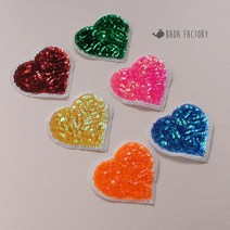 바다팩토리 스팽글 하트 와펜 열패치 DIY 리폼 재료, 옐로우, 1개