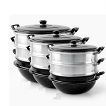 대형 찜통 만두 찜솥 대게 조개 찜기 가정용 업소용 곰솥 특대형 킹크랩 찜냄비, 다용도 3단 찜기 42cm, 1개