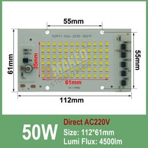 led 투광 조명 기구 80w 야외 100w 공장등 전기천장등 150wCOB LED 전구 칩 램프 스마트 IC 220V 200W 262x, 01 인조re white 6000K, 03 50W 112x61mm
