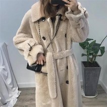 뽀글이롱코트 양털롱코트 인조 모피 루즈핏 더블 브레스트 롱 코트 및 재킷 여성용 두꺼운 따뜻한 겨울