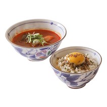 일본식 도자기 밥공기 국그릇 세트, 다채화, 1인 세트(공기 1개+대접 1개)
