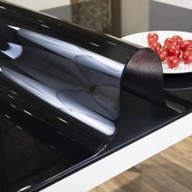 부드러운 유리 식탁보 투명 PVC 테이블 천 방수 내유 주방 식탁 커버 부드러운 실리콘 책상 매트 카펫, Black+round diameter 80cm