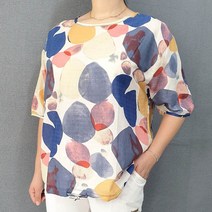 고급 아사면 여름 여성 5부 티셔츠 빅사이즈 나염 블라우스 큰옷 엄마 중년 할머니 선물