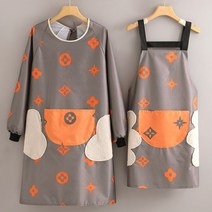 예쁜앞치마 -롱팔 앞치마 여성 방수 내유성 가정 주방 요리 작업복 케이터링 성인 설, 23. 닦기 방수 롱팔 큰 회색 주황색 주머니 + 스트