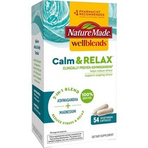 Nature Made Wellblends 캄 릴렉스 아슈와간다 125mg 마그네슘 300mg 54 식물성 캡슐