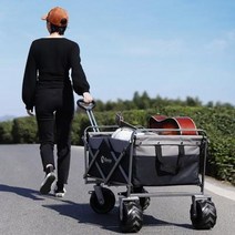 캠핑웨건 캬라반 유아 트레일러 개방형 미니 이지 의자 아웃도어 4륜 접이식 휴대용, 05 볼륨라인[블랙]+테이블보드