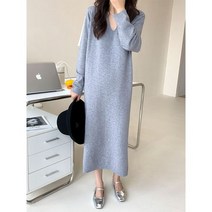[이꾸띠] 에넌쓰리 여성 봄 가을 겨울 브이넥 무지 편안한 스타일 5컬러 니트 원피스