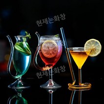 신기한물먹방 유투버 물 특이한 파이프 컵 유리잔 물병, 하트 스트라이프 310ML