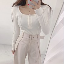 텐퍼센트 포 우먼 / 뉴란 스퀘어넥 골지 티셔츠