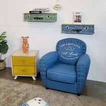 [MOVINS](1P- SF2004) 패브릭 블루 포인트 프린팅 1인용 소파