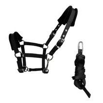 헤비 듀티 말 고삐 고삐 Headstall Halter 두꺼운 승마 액세서리 조절 가능 3M 길이 부드러운 스폰지 쿠션 말 유도, 면, S 사이즈 블랙