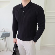 남자 골지 3버튼 단추 가을 니트 카라 긴팔티셔츠 6Color