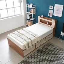 [2만원 즉시할인]장인가구 스텔라 LED 수납헤드 4서랍 침대 슈퍼싱글+7존독립매트, 오크워시