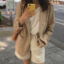 루즈핏 린넨 자켓 캐주얼 여자 가을 데이트 패션 코디