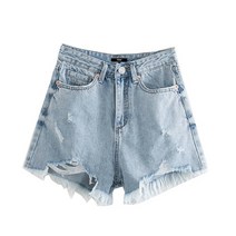 Traf 여성 세련된 패션 포켓 마모 된 밑단 찢어진 데님 반바지 빈티지 하이 웨이스트 지퍼 플라이 여성 짧은 청바지 mujer