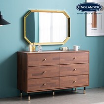[잉글랜더] 플레이스 멀바우 6단 와이드 수납 화장대(거울포함), 색상:멀바우브라운