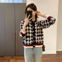 가을겨울여성 하운드체크 크롭니트 스웨터가디건
