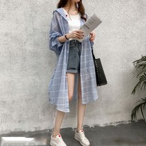 여성 캐주얼 베이직 가디건 데일리 롱 후드 셔츠 obs 여자 봄 여름 모자 루즈핏 체크 긴