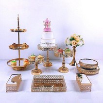 크리스탈 케이크 스탠드 웨딩 생일 파티 디저트 호텔 카페 플레이트 랙 컵케이크 과일 빵, gold 10pcs A