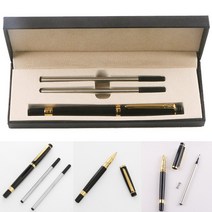 볼펜 선물 세트 리필 심 폴테일 (0.5mm) 잉크 필기 펜슬 케이스 라운드 형 사무 문구 검정 색 블랙