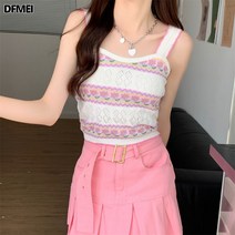 DFMEI 플라워 자수 펀칭 나시 여 쇼트 상의