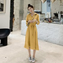 위위브렌 여성용 긴팔 브이넥 쉬폰 프릴 롱 원피스