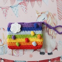 여름 스위트 레인보우 핸드메이드 니트 카드지갑 뜨개질 작은 가방 여성핸드백카드 포켓 짜임 완성품