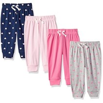 Amazon Essentials 여아용 면 풀온 바지 4팩 핑크 베리 신생아