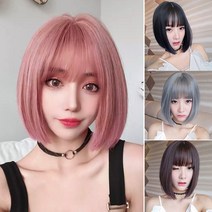 미즈코스 보브컷 단발 가발 단발머리 앞머리 풀뱅 똑단발 커트 옆머리 앞머리 통가발 언발 백금발, 그레이