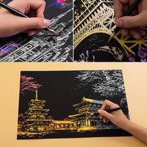 스크래치북 나이트뷰 밤풍경 컬러링엽서 보드 아트북 그림놀이, 1)스크래치북 나이트뷰(A-07)베니치아