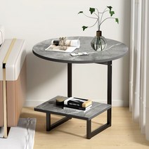 2단 사이드 세라믹 사이드 캐비닛 숙위홈식탁, 라운드 화이트   골드 프레임 60x60CM